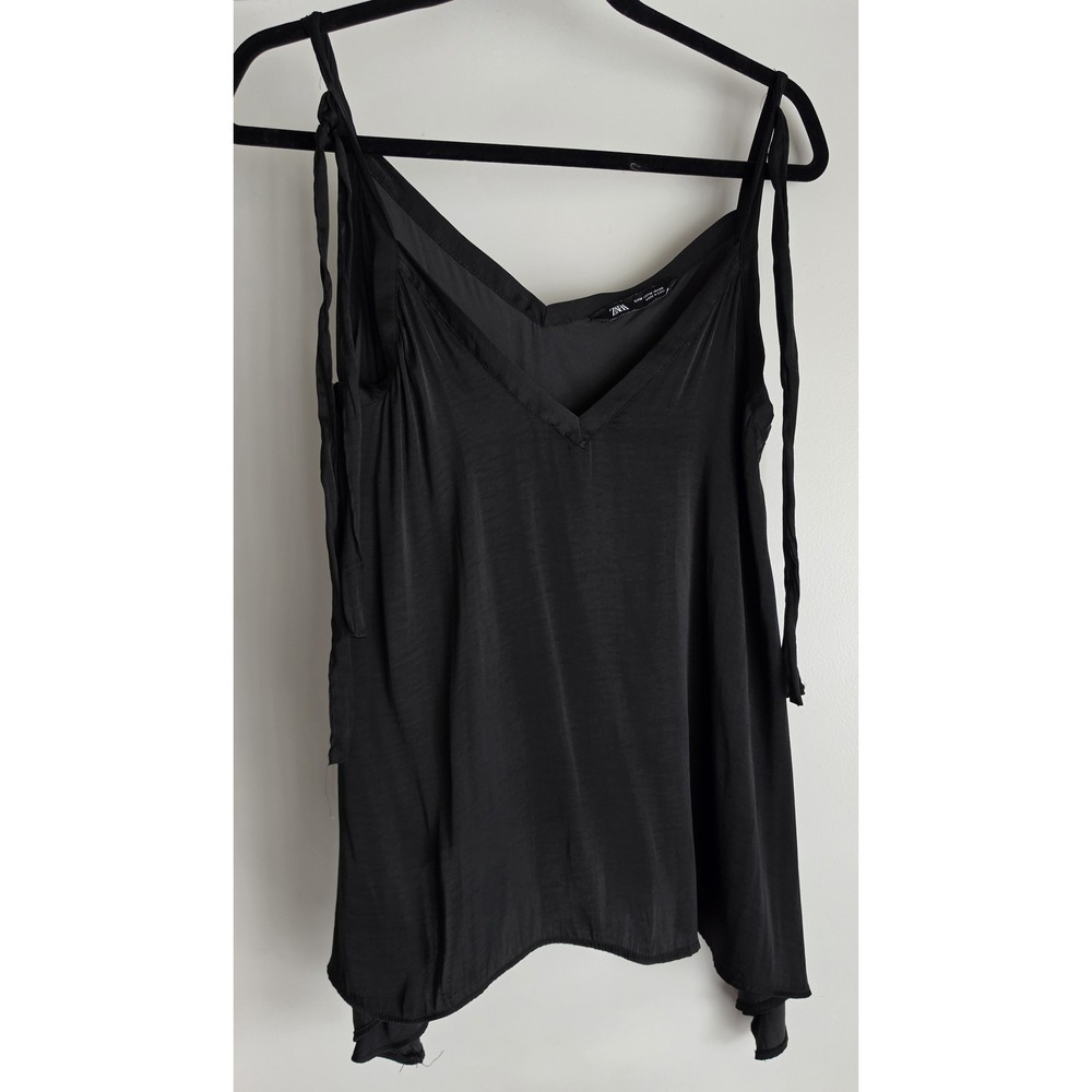 Zara Cami Tank Top Womens M Black Solid Sleeveless V-Neck Casual